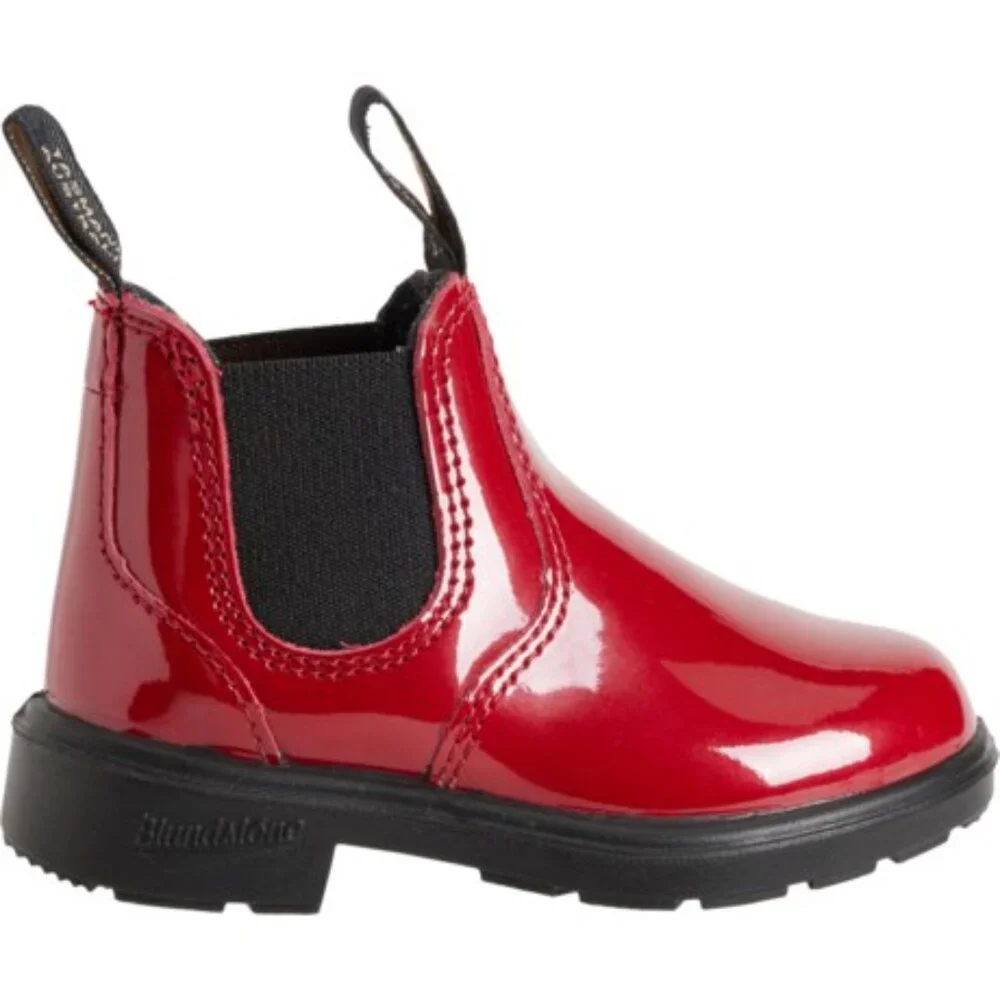 Blundstone Red Low-Heel Chelsea  shiny red patent leather boot. 2253. 3, 4